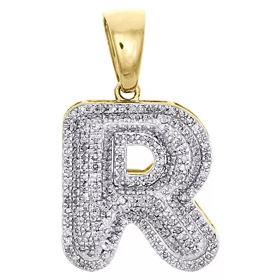 10K Yellow Gold Diamond Initial R Pendant 1.20  Mini Bubble Letter Charm 5/8 CT. • $695