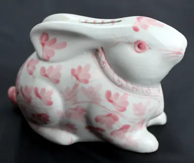 Pier 1 Ceramic White W/ Pink Flowers Rabbit Bunny Piggy Bank 6  • $12.99
