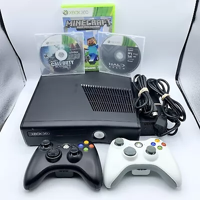 Microsoft Xbox 360 S 1439 Console 250GB Controllers Halo COD Minecraft *READ* • $149.95