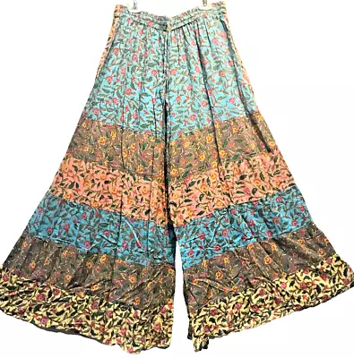 Nwt SACRED THREADS Boho Hippie Gypsy Rayon Wide Leg Tiered PANTS L Free Shipping • $39.95