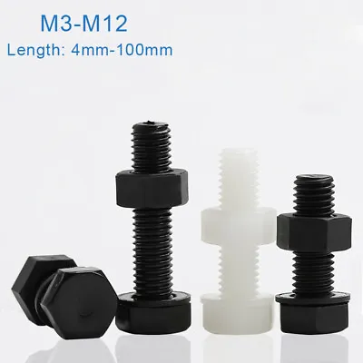 £2.46 • Buy M3 M4/M5-M12 Nylon Plastic Hex Bolt Head Fully Threaded Set Screws+Nut Washer
