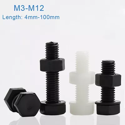 £2.46 • Buy M3 M4/M5-M12 Nylon Plastic Hex Bolt Head Fully Threaded Set Screws+Nut Washer