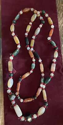 Vintage Semi Precious Stone Agate Jasper Others Beggar Bead 50  Knotted Necklace • $39.99