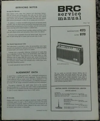 Marconiphone 4173 Ultra 6170 Portable Radio Service Manual • $14.93