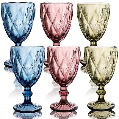 Set Of 6 Vintage Wine Glasses 10oz Colored Goblet Glass With Stem Romantic ... • $32.06