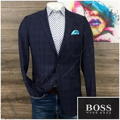 Hugo Boss Mens Blazer Sport Coat 2 Button Casual Jacket Size 42L Wool Suit James • $79.95