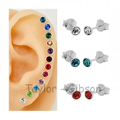 925 Sterling Silver Birthstone Stud Earrings 3mm Small CZ One Pair Gift Boxed • $7.41