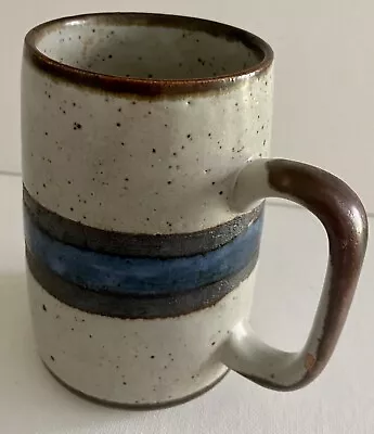 Vintage Otagiri Horizon Stoneware Tankard Mug 5 1/8” Gray Blue Brown Stripes • $39