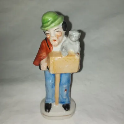 Vintage Made In Japan Man Playing Music Box With Monkey Figurine Green Hat • $7.85