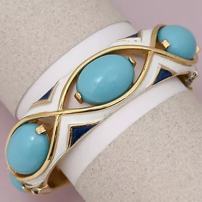 Vintage Crown Trifari L’Orient Turquoise Enamel Goldtone Bracelet Signed  • $15.50