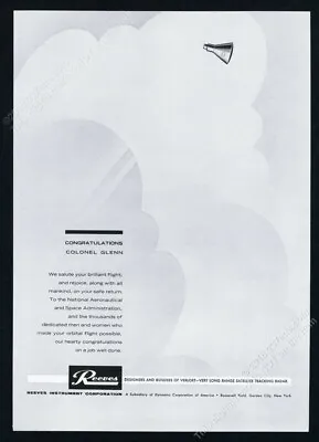 1962 John Glenn Congratulations Theme NASA Space Capsule Reeves Vintage Print Ad • $9.99