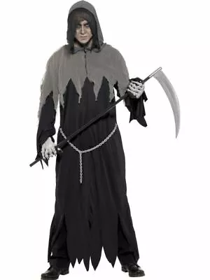 Mens Grim Reaper Costume Robe & Chain Belt Executioner Halloween Fancy Dress • £21.01