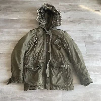 Abercrombie & Fitch Mens Wilcox Military Green With Fur Hoodie Size S • $72