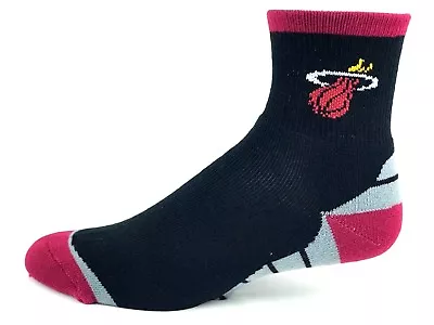 Miami Heat Basketball Black Deuce Quarter Socks Gray Block Bottom • $6.99