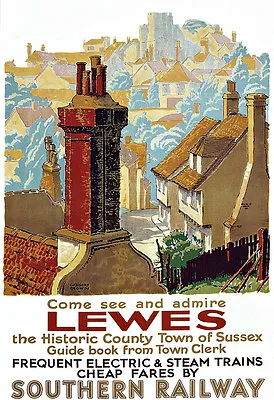 Art Ad Lewes Southern Railway   Train Rail Travel  Poster Print • £8.99