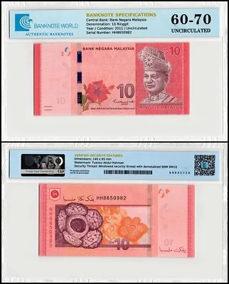 Malaysia 10 Ringgit 2011 ND P-53c UNC Authenticated • $9.99