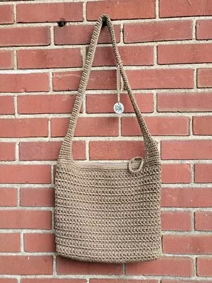 The Sak FINE Lt Brown/Taupe Crochet Crossbody Shoulder Bag Purse 11x14  Boho Sac • $14