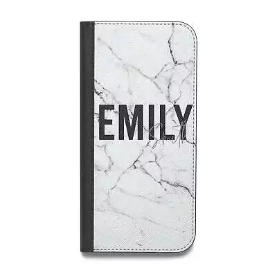 Black And White Personalised Marble Block Text Vegan Leather Flip IPhone Case Fo • £10