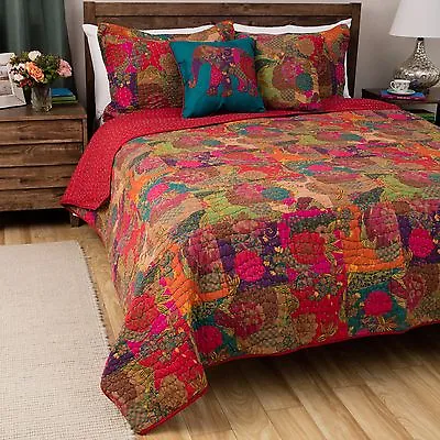 Beautiful Chic Red Blue Teal Purple Tropical Global Bohemian Moroccan Quilt Set  • $156.32