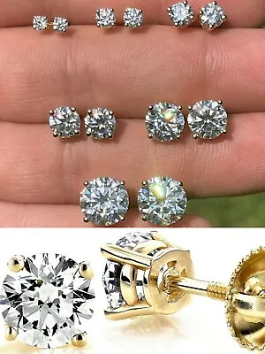 Solid 14k Yellow Gold Real Moissanite Stud Earrings 0.2-8ct Mens Ladies Iced • $151.18