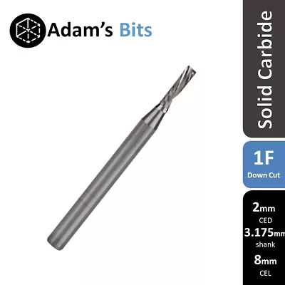 2mm CED X 3.175mm (1/8 ) Shank DOWN CUT 8mm Spiral 1 Flute Carbide CNC End Mill • $11.95