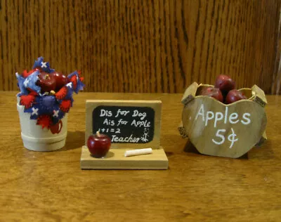 Doll/Teddy Miniature Accessory; Apple Assortment: Barrel Basket Chalk Board • $24.79