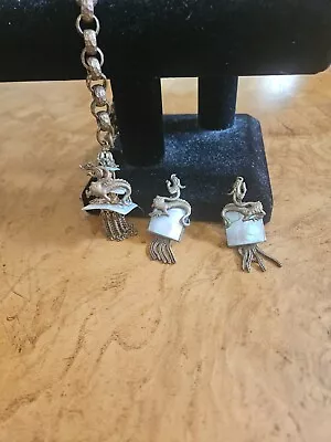 Vintage Mop Asian Pagoda Bracelet And Earrings With Dragon & Tassels • $75