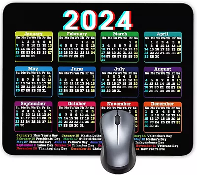 2024 Calendar HD Font Mouse Pad Non-Slip Personalized Rectangular Black Backgro • $14.87