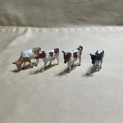 Lot Of 4 Vintage Miniature Farm Animal Cows Bulls Train Scale 1” Multi Color • $15.48