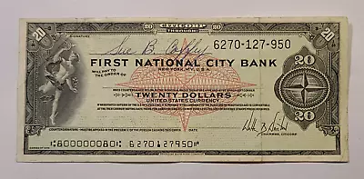 Series 1976 US 20 Dollars First National City Bank Travelers Check • $19.55