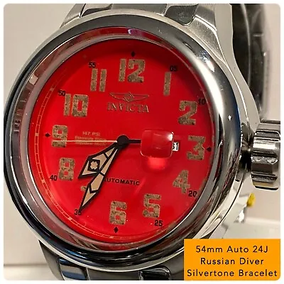 RED/SLVR_Russian Diver 54mm Bracelet_Auto 24J_Invicta Mens Watch_ Vintage • $399