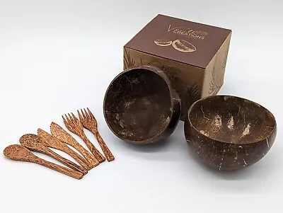 [#1] XL Size 900ml+ | Eco-Friendly Coconut Shell Bowls & Cutlery Set Of 2 Bowls • £9.99