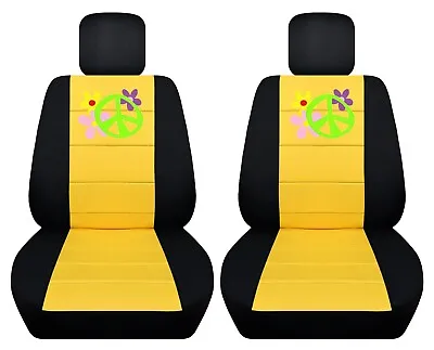 Fits 1998-2018 VW Beetle Front Set Car Seat Covers With Peace & Flowers Design • $89.99