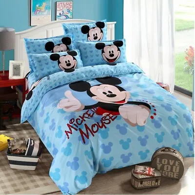 4pcs/set Hot Blue Mickey Mouse Kids Bedding Duvet Cover Bed Sheet Twin/Full • $61.69