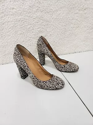 J Crew Heels Women 5.5 Cheetah Print Calf Hair Pull On Pump Block Heel Shoes • $15