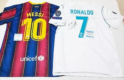 Lionel Messi & Cristiano Ronaldo Signed Shirt Autographed  2 GOAT  Jersey COA • £164.26