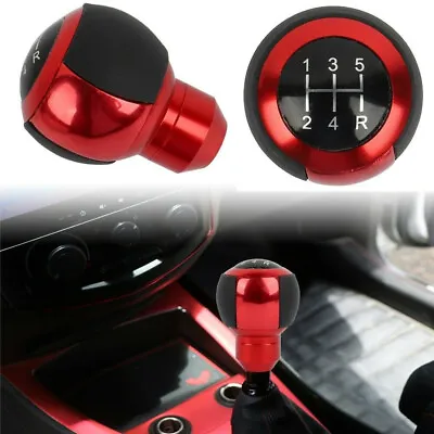 Leather 5 Speed Round Ball Shape Universal Car Shift Knob Gear Shifter Lever Red • $26.88