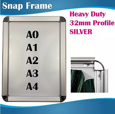 A0 A1 A2 A3 A4 Heavy Duty SLIVER Round Corner Snap Frame 32MM Profile • $35