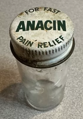 Vintage Glass Anacin Bottle With Metal Screw Lid Approximately 2 3/4  X 1 1/4  • $7.95