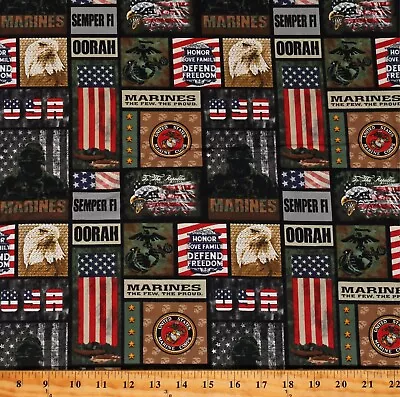 Cotton United States US Marines Eagles Military Fabric Print By Yard D562.45 • $13.95