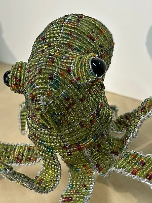 Octopus Green Handcrafted Sculpture Wired Beadwork Ocean Decor Sea Life Marine • $36.97