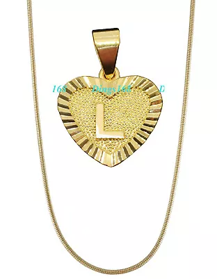 Solid 18K Gold Filled Classic Tarnish-Resist Letter  L  Heart Pendant + Necklace • $14.99