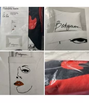 IKEA Omedelbar Blondie Marilyn Monroe Face Lips Eye Twin Duvet Cover Set B/W Red • $54.98