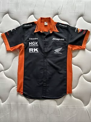 Repsol Honda Moto GP Pit Shirt Mens L Black/Orange VGC • £20