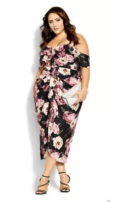 CITY CHIC Black Floral VA VA VOOM Cocktail Dress BNWT Plus Size 20 RRP £80 Races • $50.51