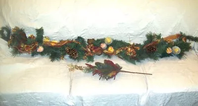 Sugared Beaded Fruit Christmas Garland Gold Pinecone Apple Berries + Pick 6' NOS • $14.99
