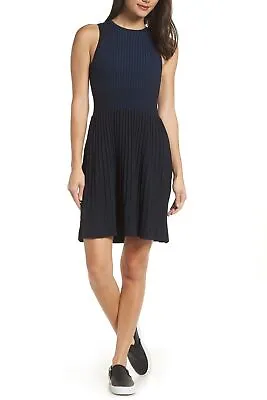 French Connection Dress Fit Flare Black Navy Blue Women Sz 6 NEW NWT Knit • $37