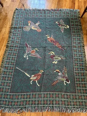 Vintage Throw Blanket Afghan Ducks Pheasant Birds Made U.S.A. Goodwin Weavers • $26.98