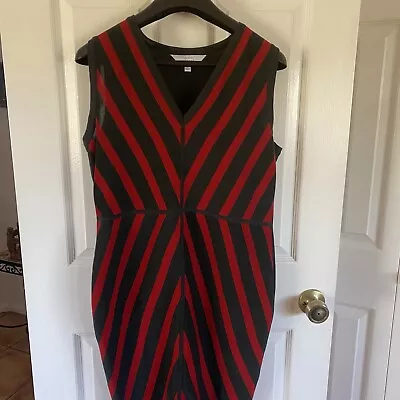 Exclusively Misook Sleeveless Dark Gray/Red Striped Pullover Stretch Dress Sz L • $31.99