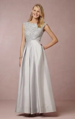 BHLDN Aidan Mattox Sansa Dress Gown Gray Blue Sequin Taffeta Skirt 2 NEW • $174